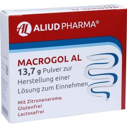 Rote und weiße Packung eines medizinischen Pulvers mit Zitronenaroma, gluten- und lactosefrei.